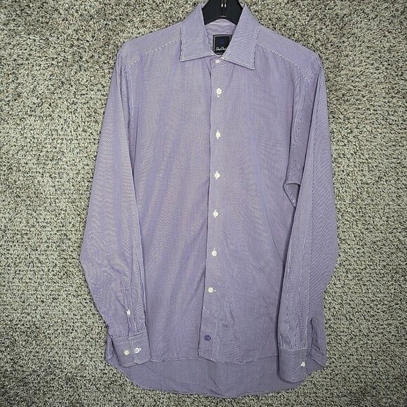 David Donohue Shirt Mens 16.5 34 35 Blue Button Up Check Cotton Light Casual - Picture 1 of 8